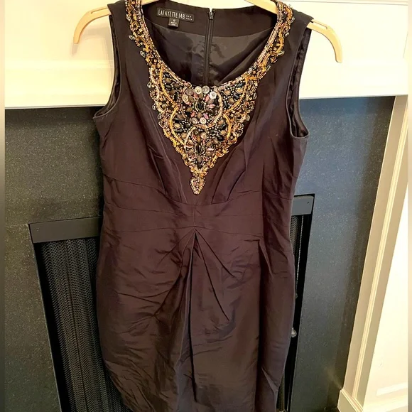 white christmas dresses Women Size L Lafayette 148 Black Solid Dress